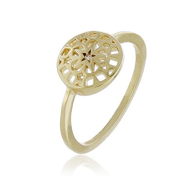 ANEL FOLHEADO A OURO 18K REDONDO COM ESTRELA ZIRCÔNIA