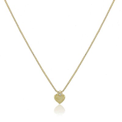 GARGANTILHA FOLHEADA A OURO 18K CORAÇÃOZINHO COM ZIRCÔNIA