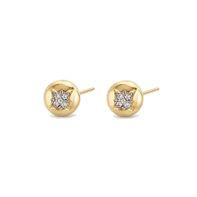 Brinco bola cravejada folheado a ouro 18k