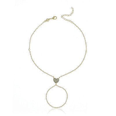 PULSEIRA FOLHEADA A OURO 18K CORAÇÃO COM ZIRCÔNIAS