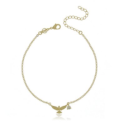 PULSEIRA FOLHEADA A OURO 18K DIVINO ESPÍRITO SANTO COM ZIRCÔNIA