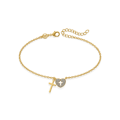 Pulseira cruz com coração folheada a ouro 18k