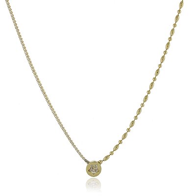 GARGANTILHA FOLHEADA A OURO 18K RIVIERA COM BOLINHAS E ZIRCÔNIAS