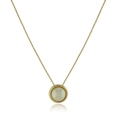 GARGANTILHA FOLHEADA A OURO 18K MEIA PÉROLA