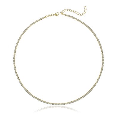 GARGANTILHA FOLHEADA A OURO 18K RIVIERA BAGUETE ZIRCÔNIAS