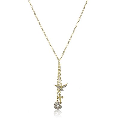 GARGANTILHA FOLHEADA A OURO 18K CRUZ, CORAÇÃO E ESPÍRITO SANTO COM ZIRCÔNIAS