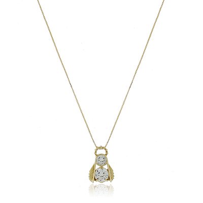 GARGANTILHA FOLHEADA A OURO 18K NOSSA Sra. DAS GRAÇAS COM ZIRCÔNIAS