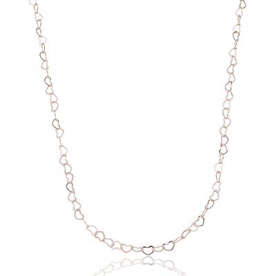 CORRENTE FOLHEADA A OURO 18K CORAÇÕES VAZADOS 50cm