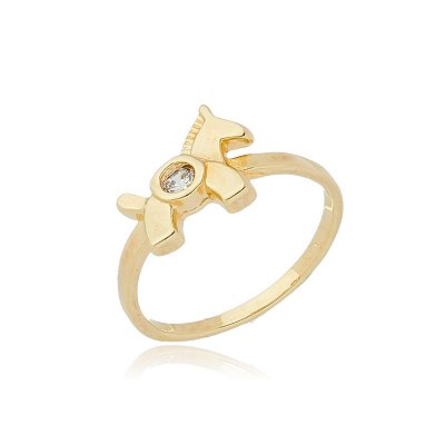 ANEL INFANTIL CAVALINHO COM ZIRCÔNIA FOLHEADO A OURO 18K