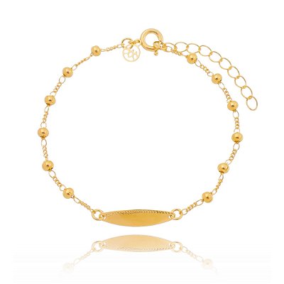 PULSEIRA PLAQUINHA FOLHEADA A OURO 18K COM BOLINHAS 16cm