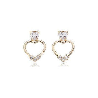 BRINCO CORAÇÃO VAZADO COM ZIRCÔNIAS FOLHEADO A OURO 18K