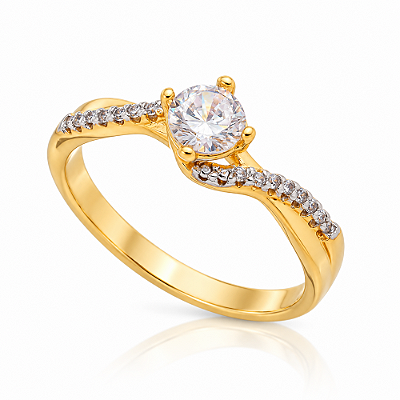 Anel solitário com zircônia folheado a ouro 18k