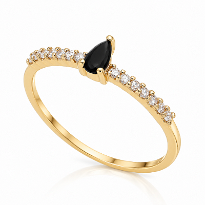 Anel folheado com zircônia folheado a ouro 18k - pedra preta