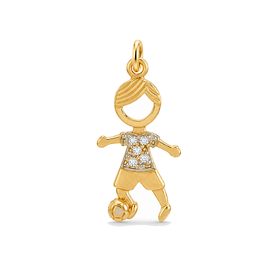 Pingente menino com bola folheado a ouro 18k