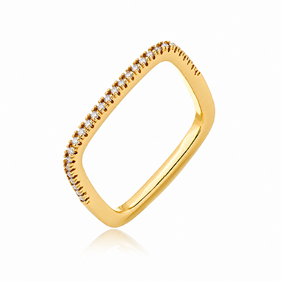 Meia aliança quadrada com zircônias folheada a ouro 18k