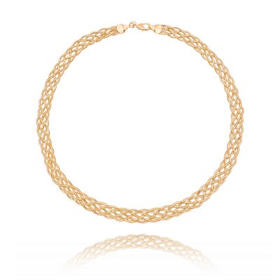 GARGANTILHA TRANÇADA 6 FIOS FOLHEADA A OURO 18K 40cm