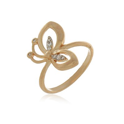 ANEL BORBOLETA VAZADA COM ZIRCÔNIAS FOLHEADA A OURO 18K