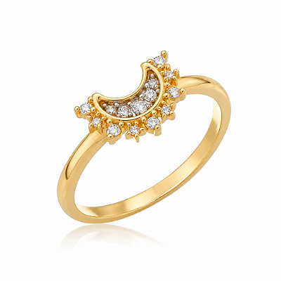 Anel duplo lua e sol folheado a ouro 18k