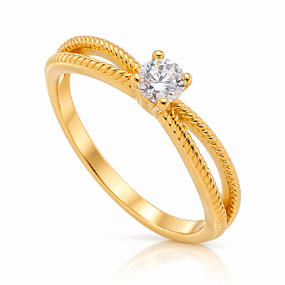 Anel solitário com zircônia folheado a ouro 18k