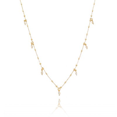 GARGANTILHA FOLHEADA A OURO 18K COM ZIRCÔNIAS PENDURADAS