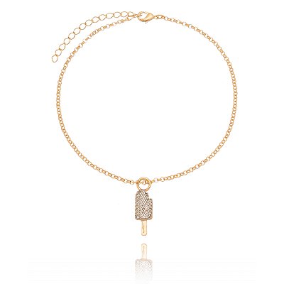 TORNOZELEIRA PICOLÉ FOLHEADA A OURO 18K COM ZIRCÔNIAS