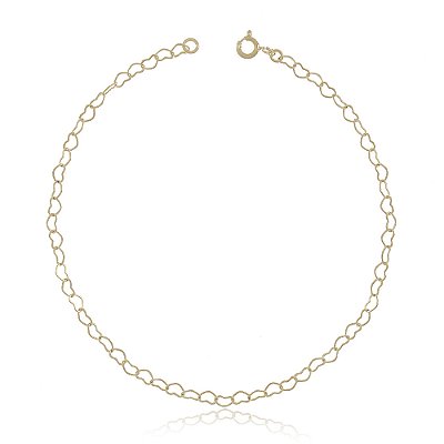 TORNOZELEIRA CORAÇÕES VAZADO FOLHEADA A OURO 18K 22cm