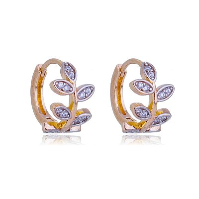 ARGOLA FOLHAS COM ZIRCÔNIAS FOLHEADA A OURO 18K