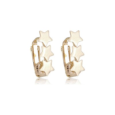 BRINCO PRESSÃO 3 ESTRELAS LISAS FOLHEADO A OURO 18K