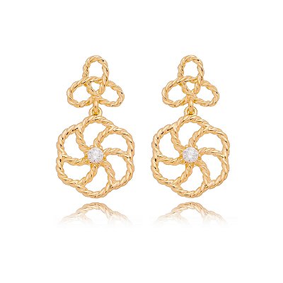 BRINCO TRABALHADO COM ZIRCÔNIA FOLHEADA A OURO 18K