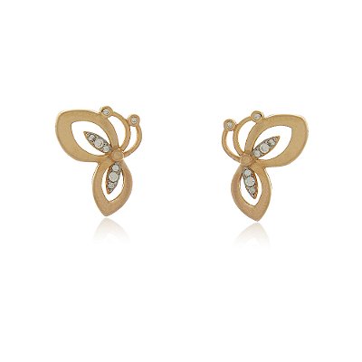 BRINCO BORBOLETA COM ZIRCÔNIAS FOLHEADO A OURO 18K