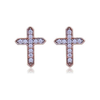 BRINCO CRUZ COM ZIRCÔNIAS FOLHEADO A OURO 18K
