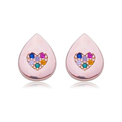 BRINCO GOTA COM ZIRCÔNIAS COLORIDAS FOLHEADO A OURO 18K