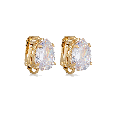 Brinco de pressão com zircônias folheado a ouro 18k - Unidade