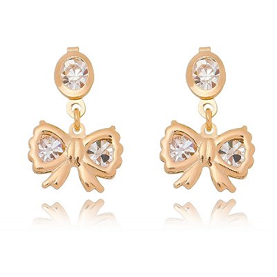 BRINCO LAÇO COM STRASS FOLHEADO A OURO 18K