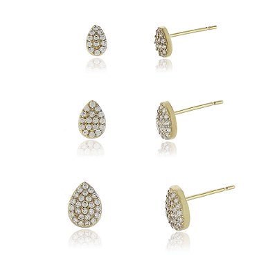 Brinco trio gota com zricônia folheado a ouro 18k