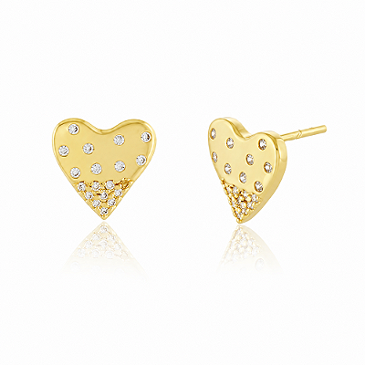 Brinco Coração com zircônia folheado a ouro 18k