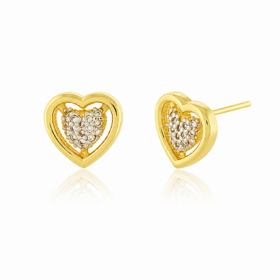 Brinco Coração Vazado com zircônia folheado a ouro 18k