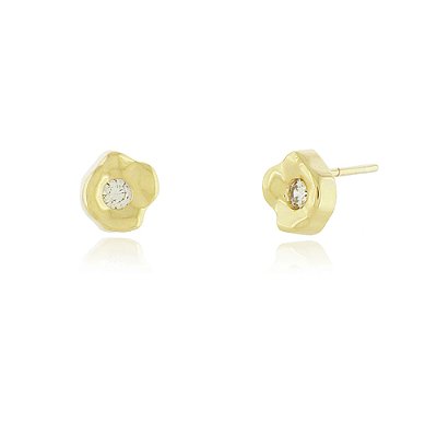Brinco Orgânico com zircônia folheado a ouro 18k