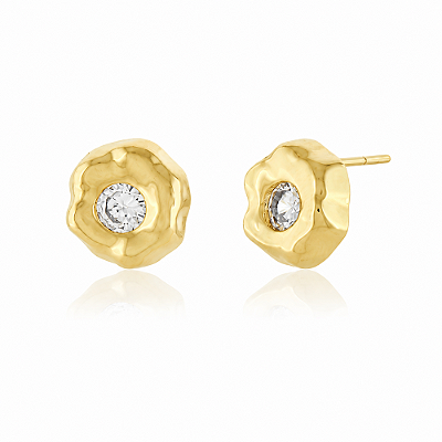 Brinco Orgânico com zircônia folheado a ouro 18k