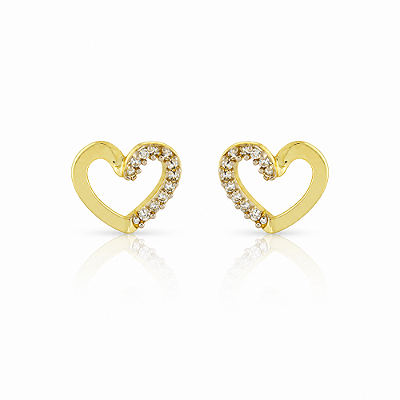 Brinco Coração Retorcido com zircônia folheado a ouro 18k