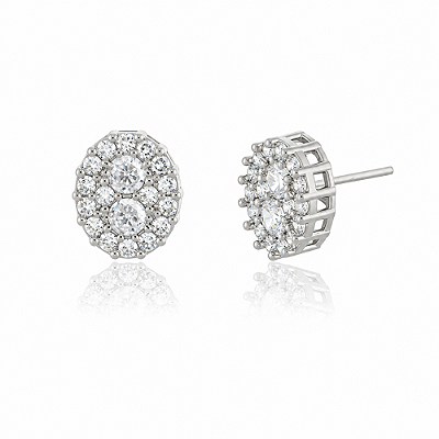Brinco Oval com zircônias folheado a ouro 18k
