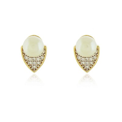 Brinco Folha com ponta cravejada com zircônia folheado a ouro 18k