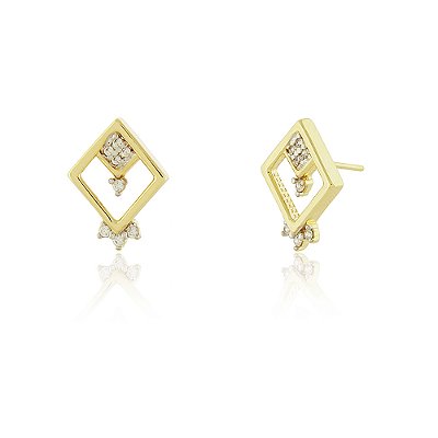 Brinco Losango Vasado com zircônia folheado a ouro 18k