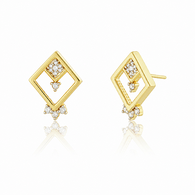 Brinco Losango Vasado com zircônia folheado a ouro 18k