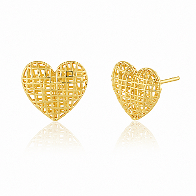 Brinco coração vazado folheado a ouro 18k