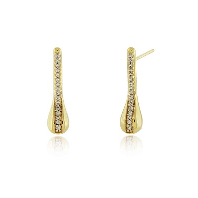 Brinco palito com zircônias folheado a ouro 18k