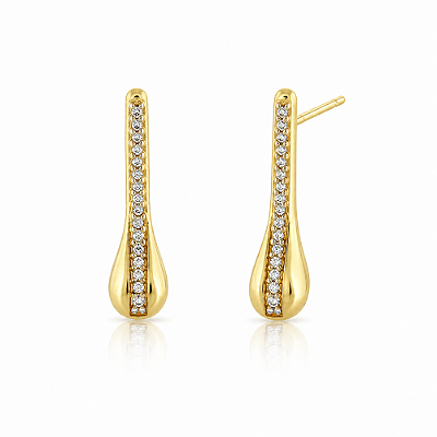 Brinco palito com zircônias folheado a ouro 18k