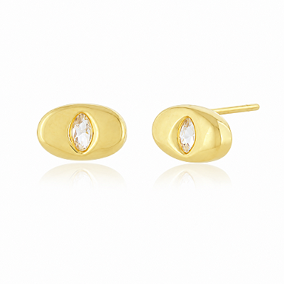 Brinco orgânico com zircônia folheado a ouro 18k