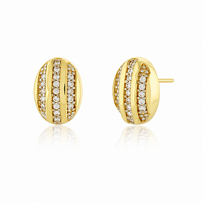 Brinco oval com zircônias folheado a ouro 18k