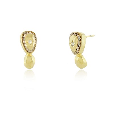 Brinco gomos com zircônias folheado a ouro 18k